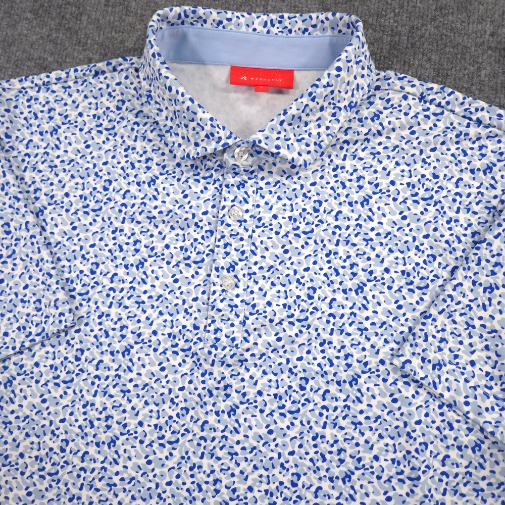 Redvanly Galem Golf Polo Shirt Mens L Blue White Abstract AOP Performance Golf